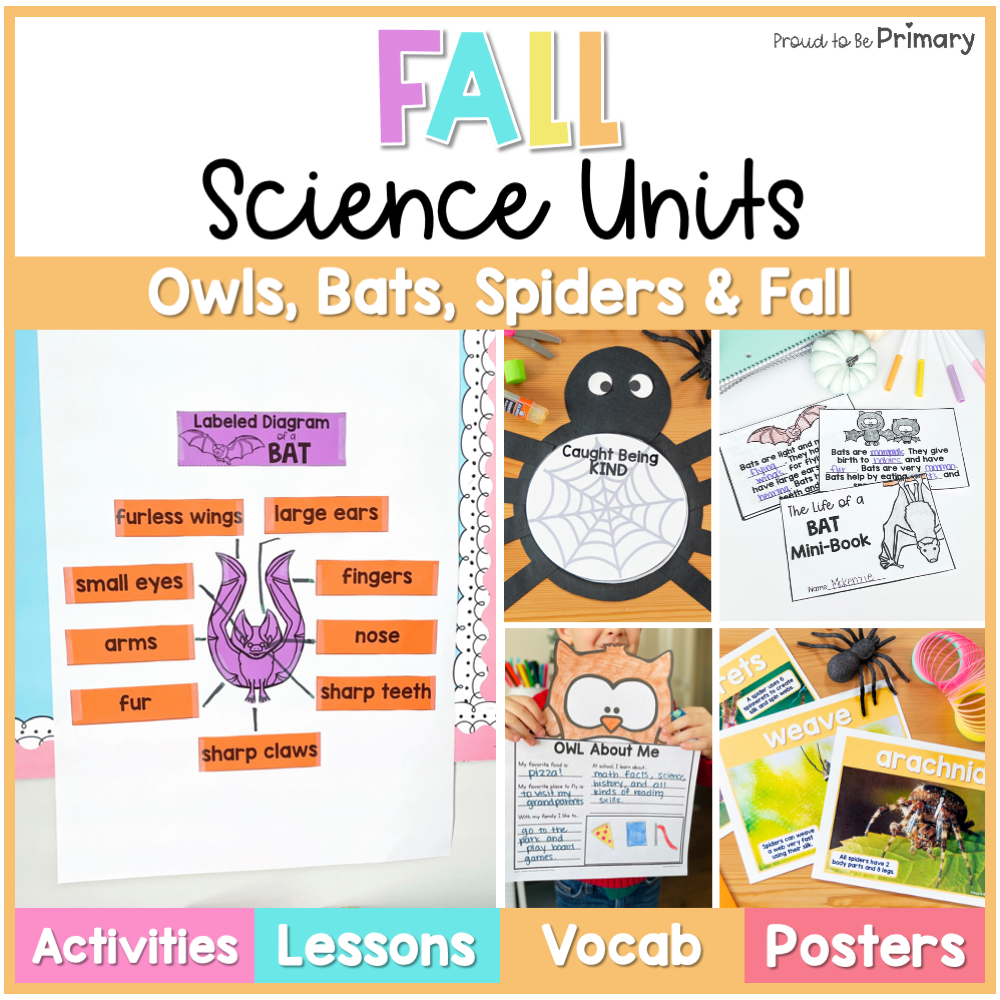 Fall Life Science Units - Owls, Bats, and Spiders Worksheets Activities & Crafts
