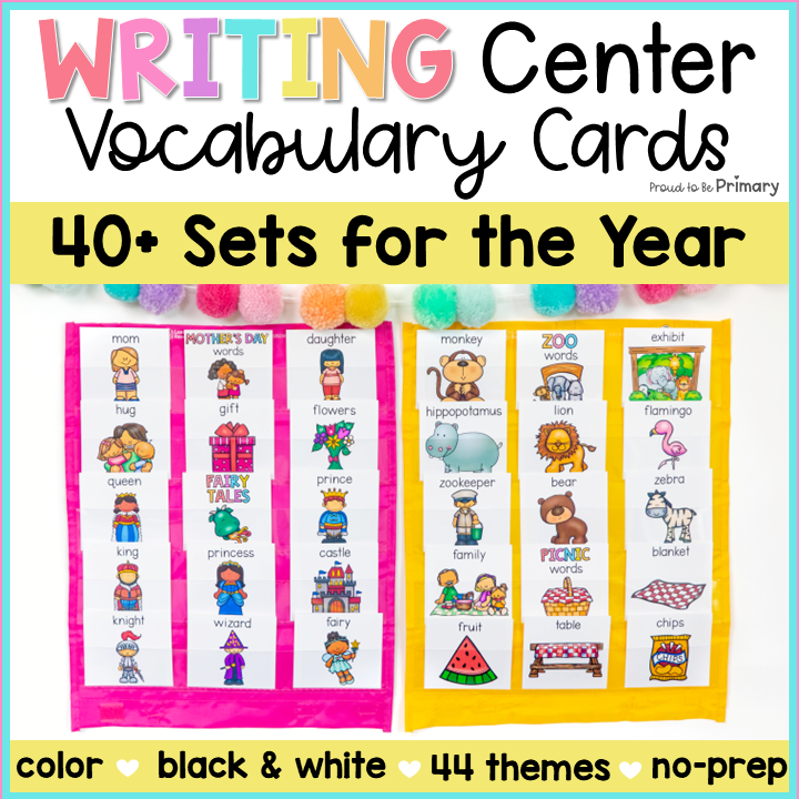 Vocabulary Cards for Kindergarten, 1st, 2nd grade Writing Center & Word Wall