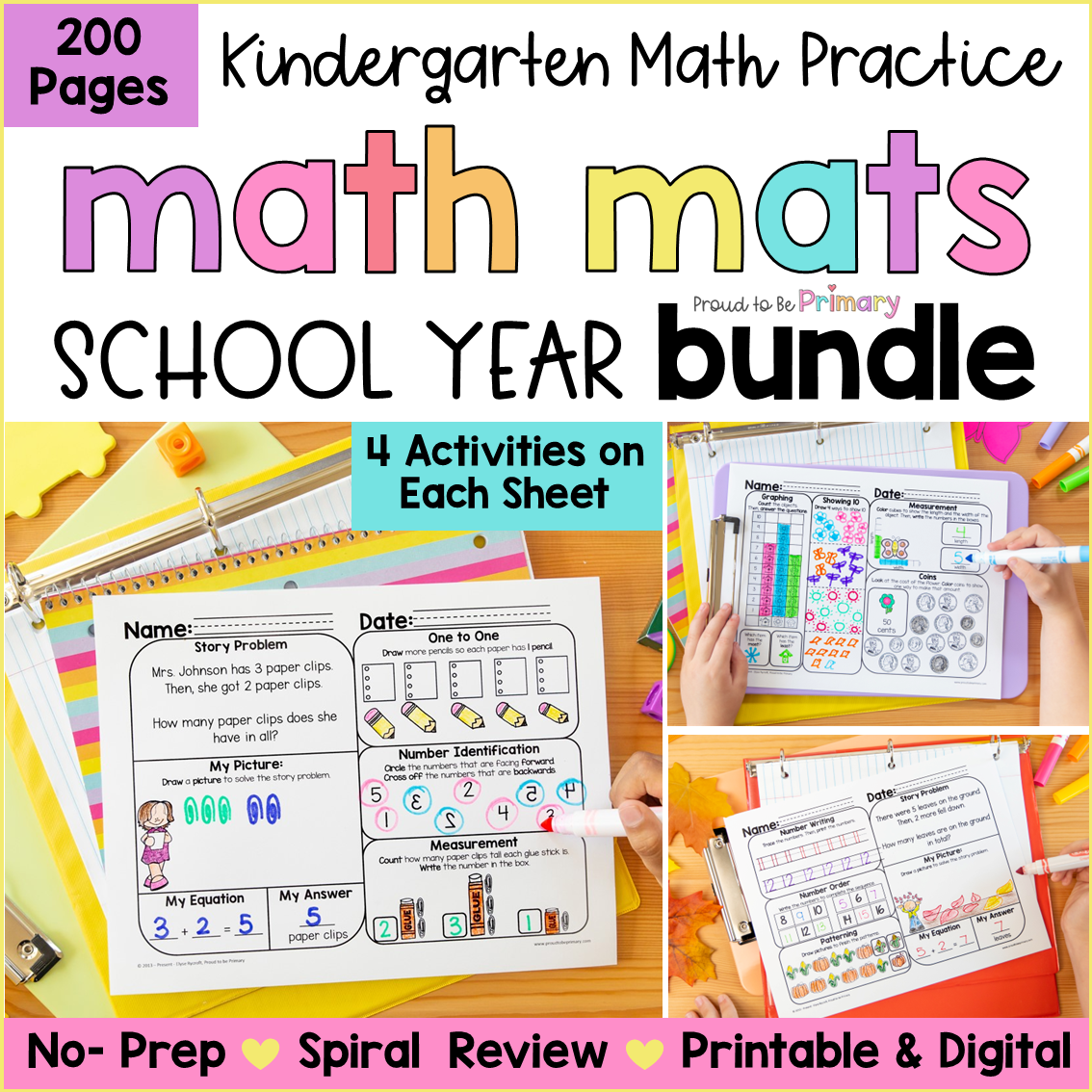 Kindergarten Math Worksheet Spiral Review Packet Activities - Math Word Problems