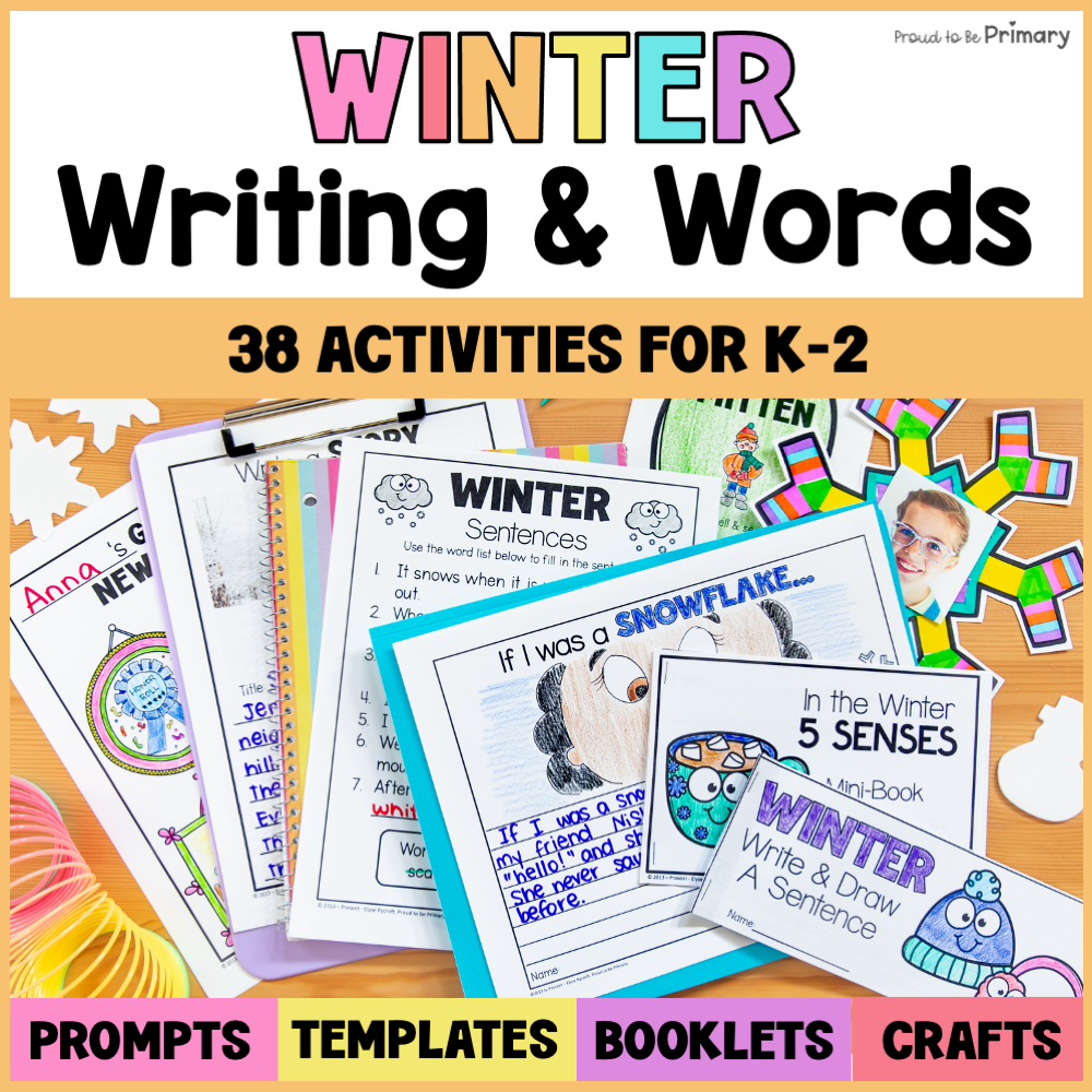 Winter New Year Writing Prompts Activities, Word Work - Opinion, Creative, Poem