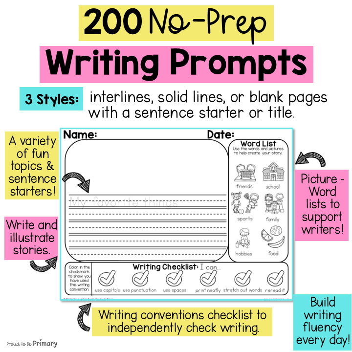 Writing Prompts Journal Paper Sentence Narrative Opinion Writing Center Activity