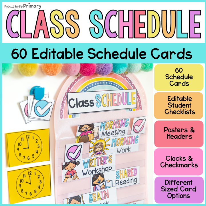 Classroom Daily Schedule - EDITABLE Visual Schedule Cards & Student Checklist