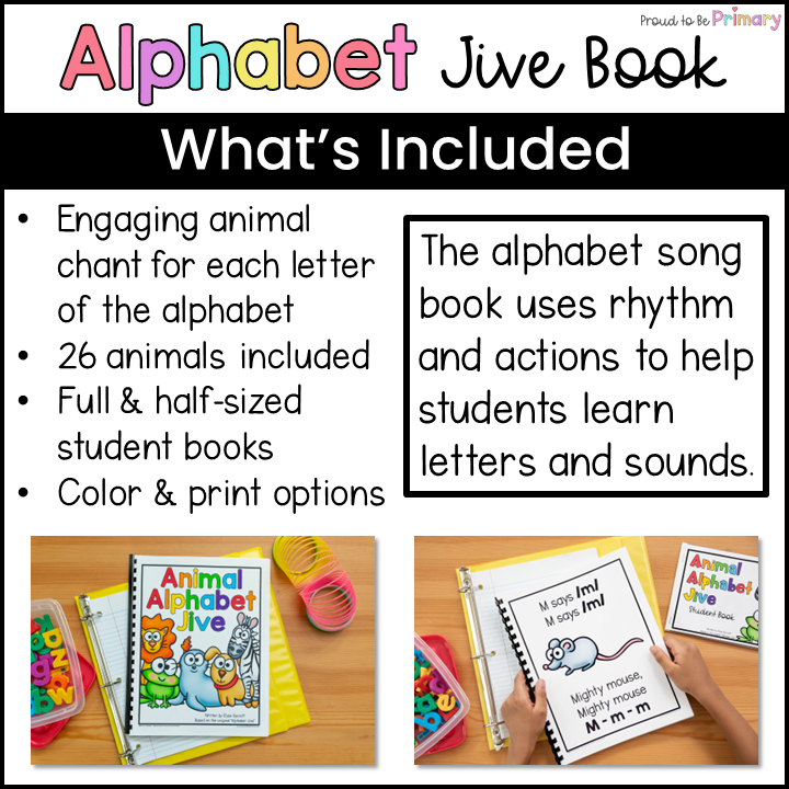 Alphabet Animal Jive Song Book - Literacy Center - Small Group Activities