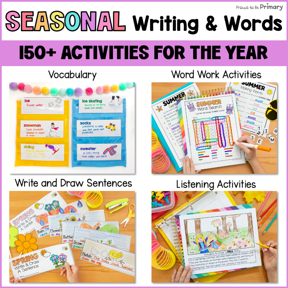 Writing Activities & Word Work Bundle - Spring, Fall, Winter, Summer