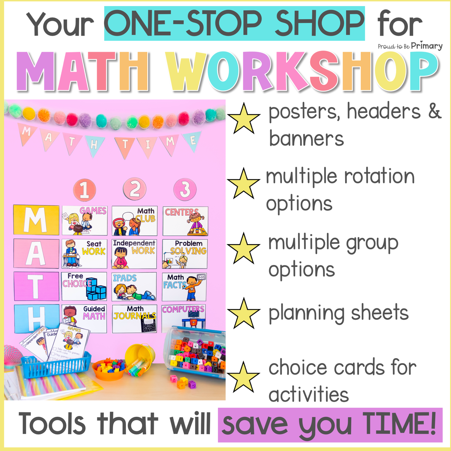 Math Bulletin Board & Math Stations - Guided Math Center Rotation - Ma
