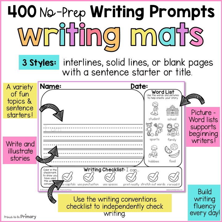 Writing Paper with Picture Box Prompts Sentence Starters Primary Lined Paper