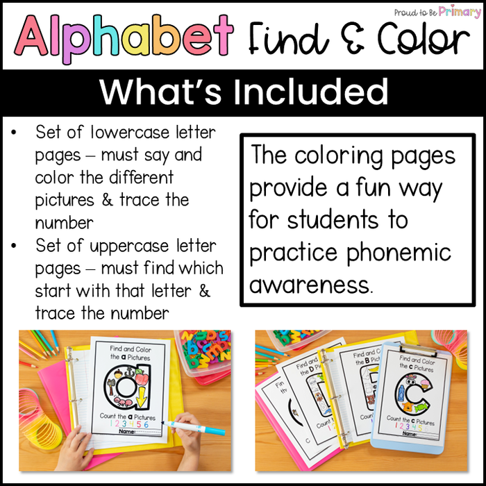 Alphabet Coloring Pages & Letter Sound Recognition Picture Search Work