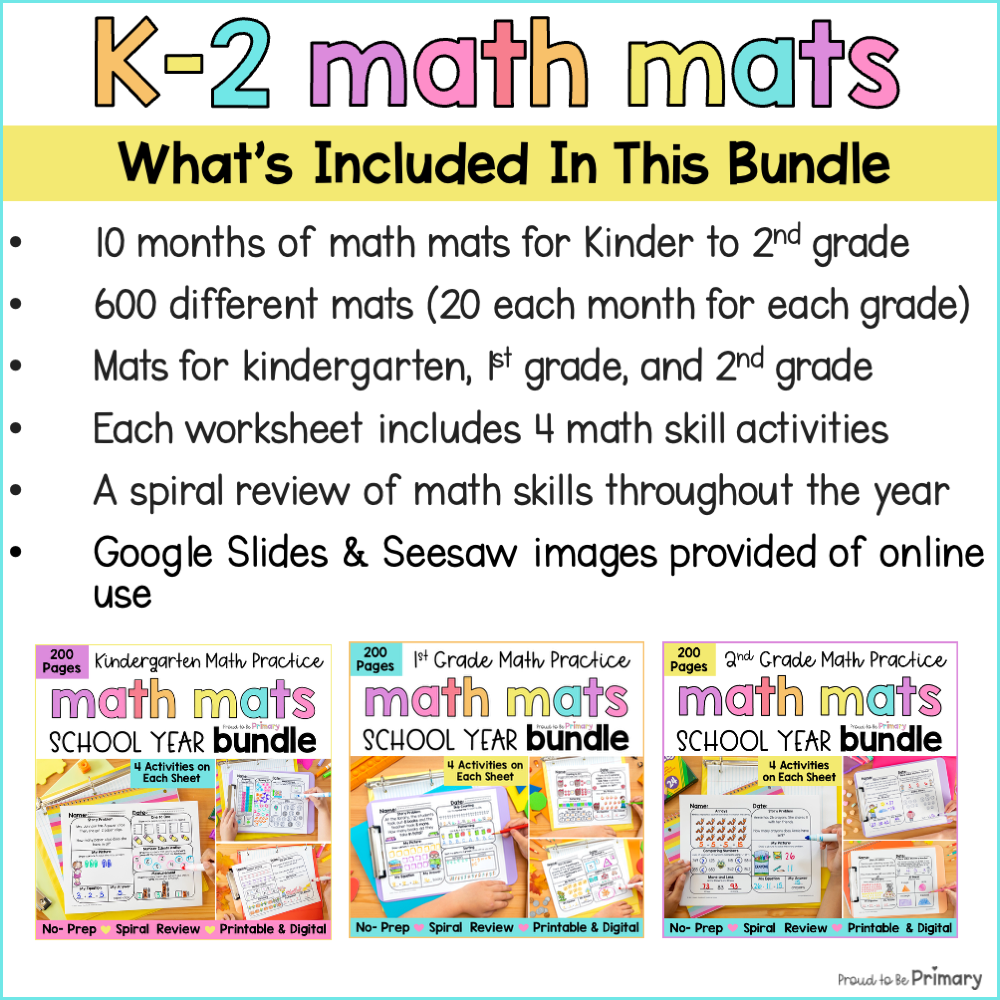 Kindergarten 1st 2nd Grade Math Word Problems Worksheets Spiral Review Packet