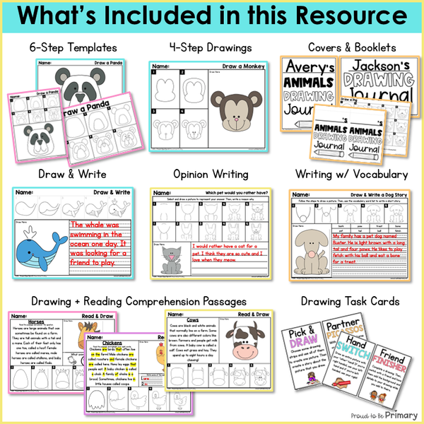 Directed Drawing Animals, Pets Ocean Zoo- Writing & Reading Activities