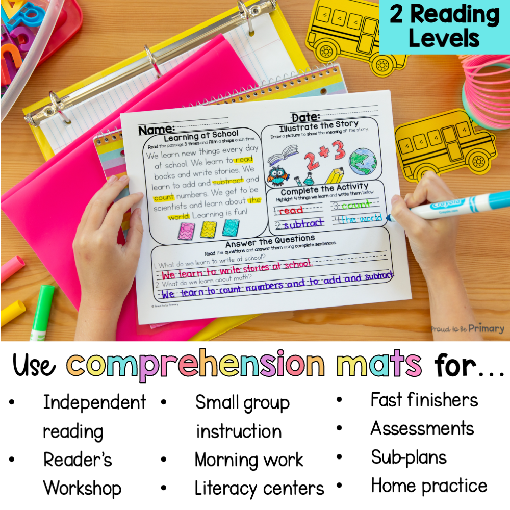 1st Grade Reading Passages with Comprehension Questions Fluency Worksheets
