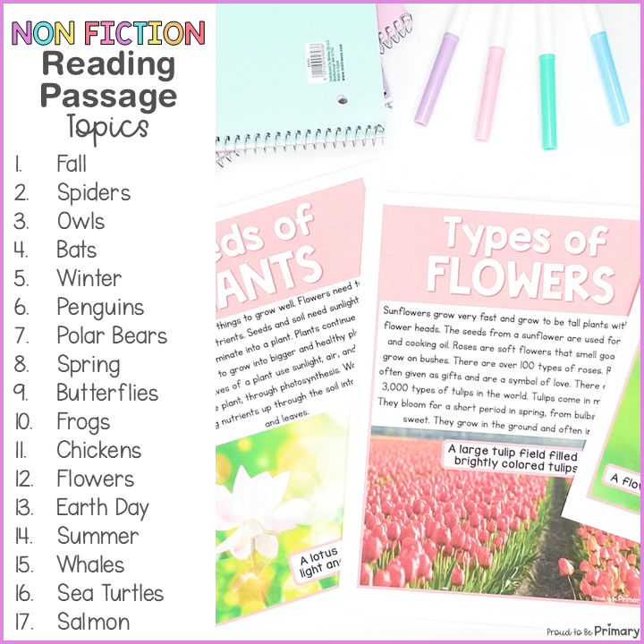 Non Fiction Reading Passages Comprehension Questions Posters 1st 2nd 3rd Grade