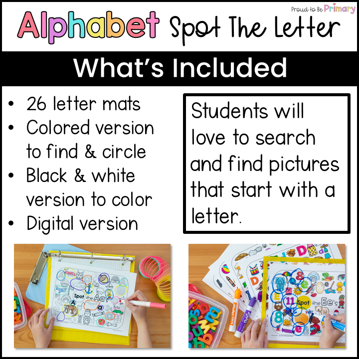 Alphabet Spot the Letter Mats Posters - Literacy Center - Small Group Activities