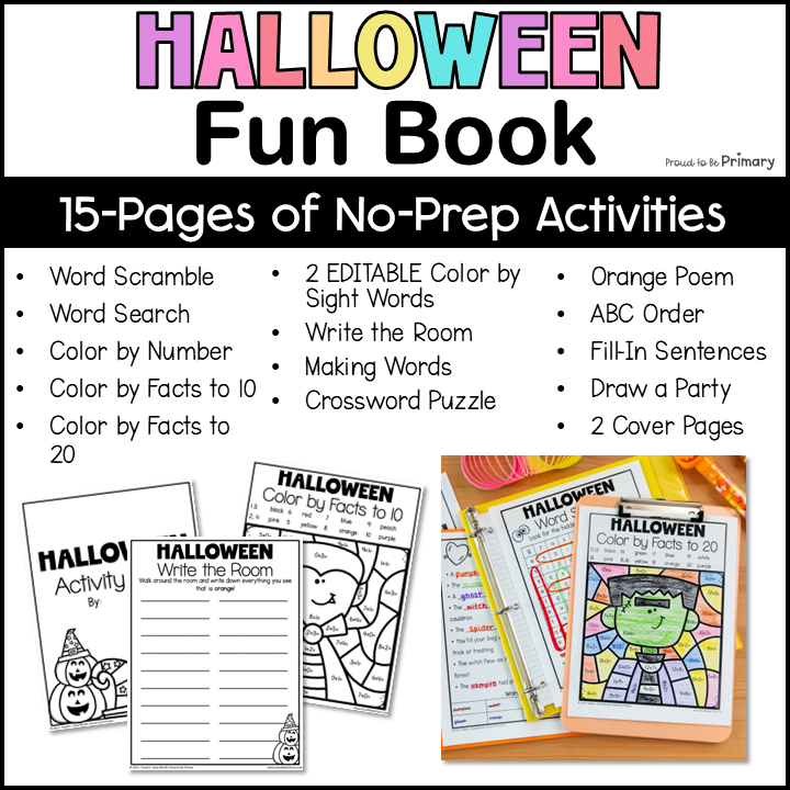 Fun Halloween Coloring Sheets Word Search Color by Number Code Activities Packet