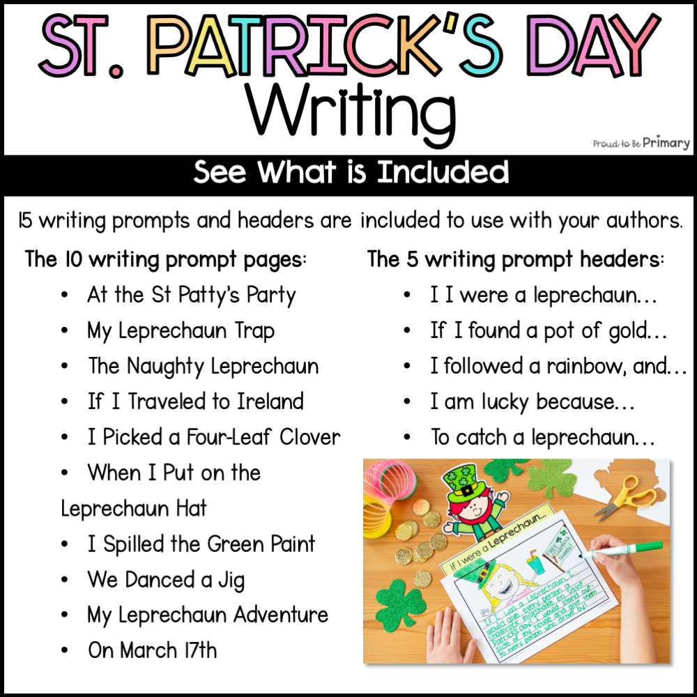 St. Patrick's Day Writing St. Patty's Leprechaun Writing Shamrock Lucky Prompts