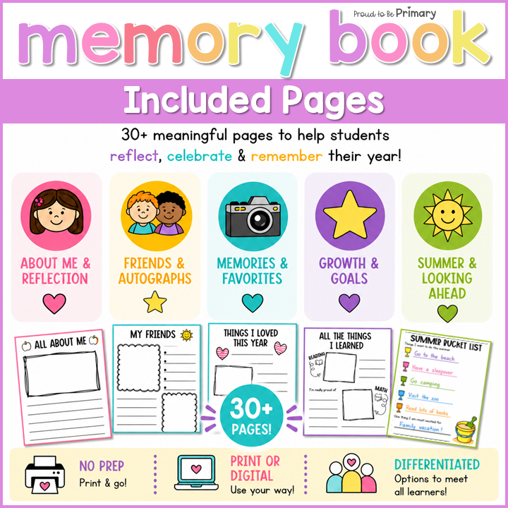 End of the Year Kindergarten 1st 2nd 3rd Grade Autograph Memory Book Yearbook