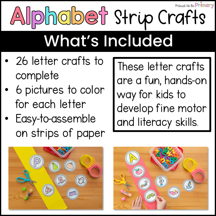 Alphabet Letter Sounds Strip Crafts - Literacy Center - Small Group Activities