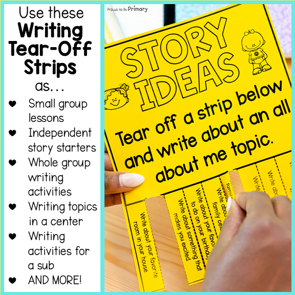 Writing Center Activities - Story Idea Writing Prompts - Tear-off Strips