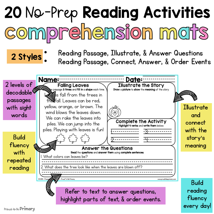 October Fall Morning Work Reading Comprehension Passages Questions Worksheets