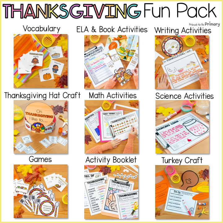 Thanksgiving Activities - Turkey Crafts, Games, Bulletin Board - Math & Literacy