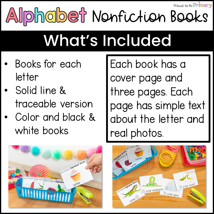 Alphabet Non-Fiction Mini Story Books - Literacy Center - Small Group Activities