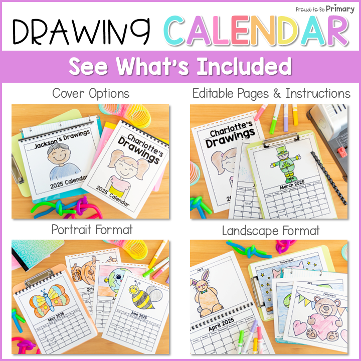 Monthly Editable Directed Drawing Calendar 2025 2026 through 2030 - Keepsake Christmas Mothers Day Parent Gift