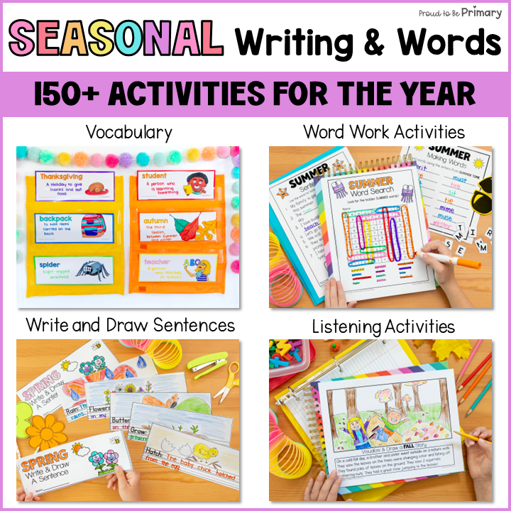 Writing Activities & Word Work Bundle - Spring, Fall, Winter, Summer