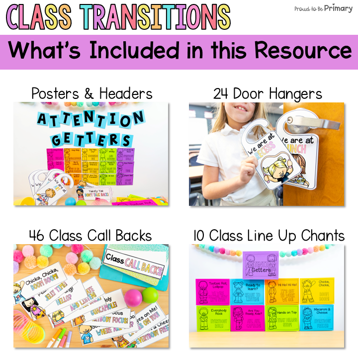 Transitions Activities Call Back Attention Getters, Door Signs, & Line Up Chants