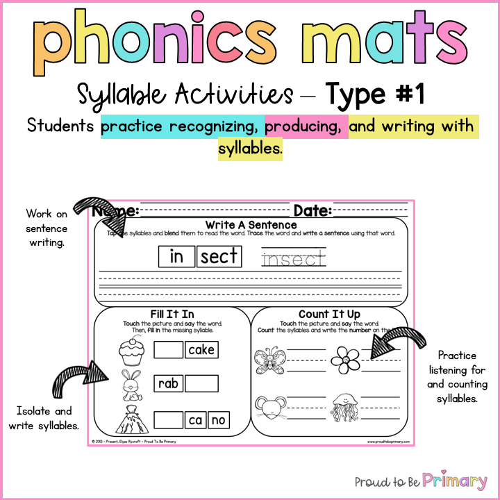 Syllable Counting & Division Worksheets, Decodable Passages & Phonics Activities