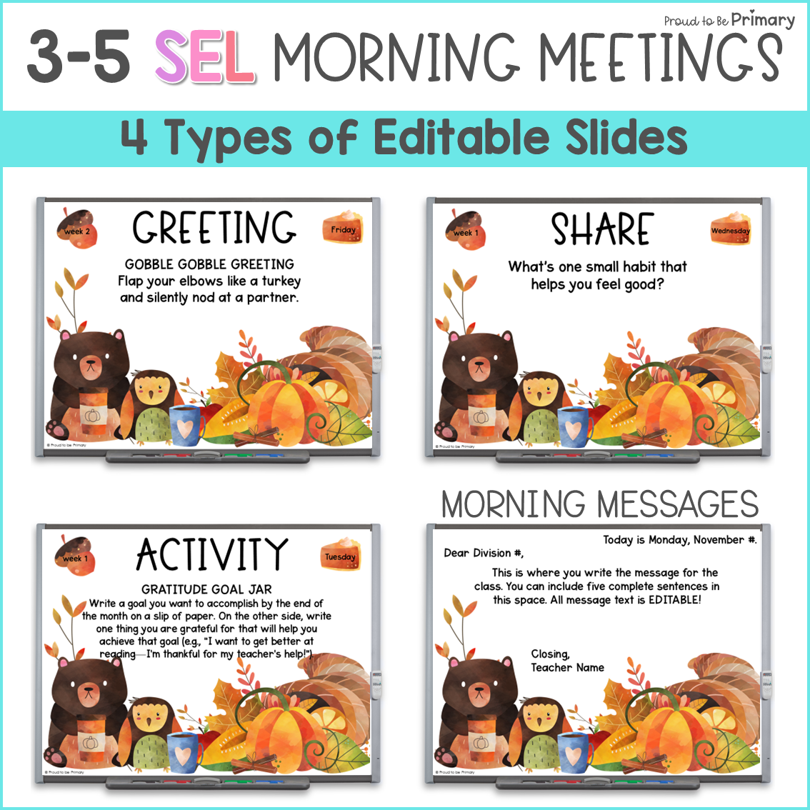 November Thanksgiving Fall Good Morning Meeting Slides Activities Greeting 3-5