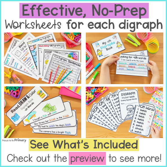 Ending Digraph Activities, Worksheets, Centers & Posters: ch, th, sh, ck, tch