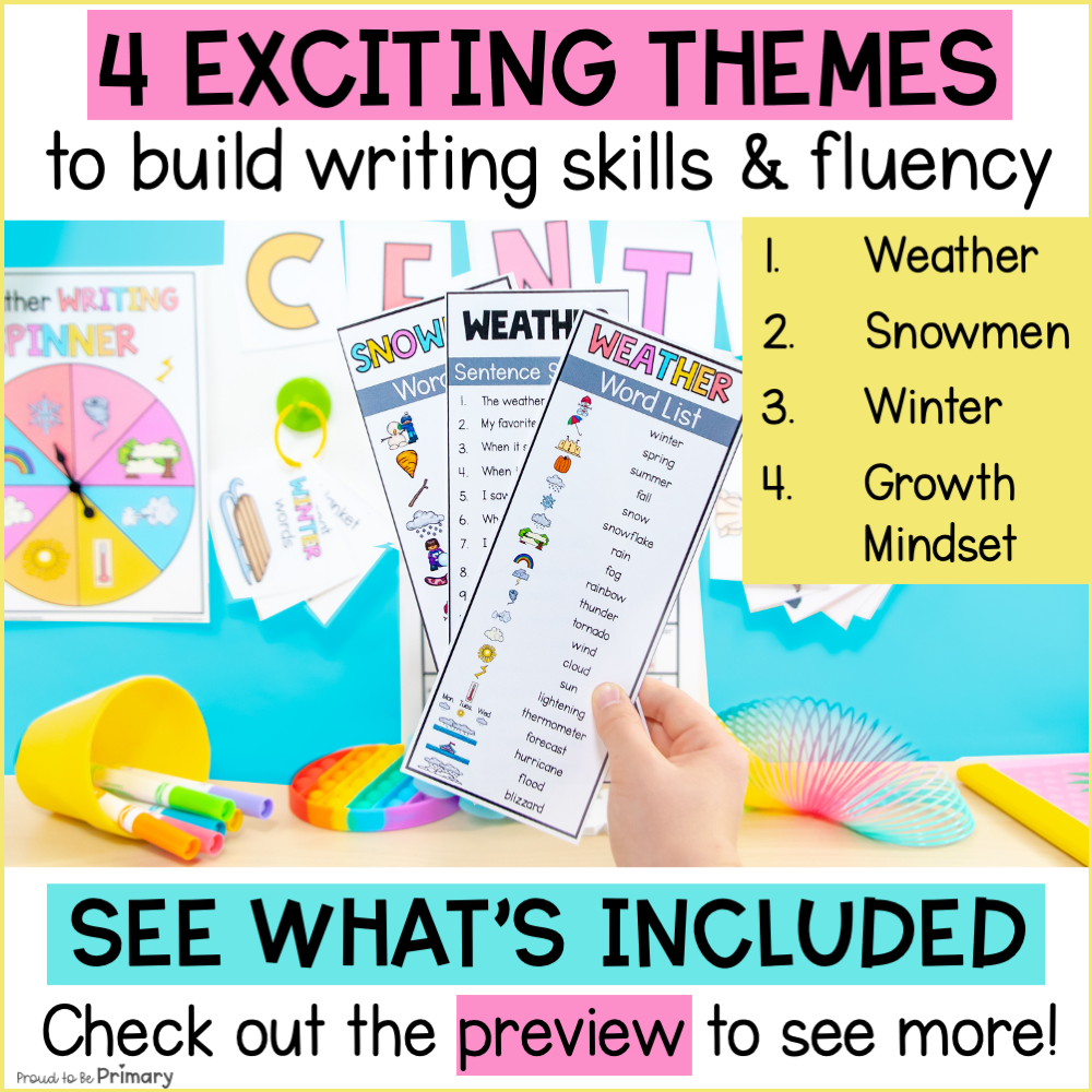 January Writing Center Prompts, Activities, Posters - Snowmen, winter, weather