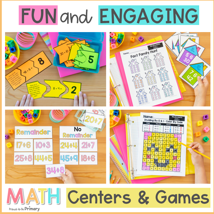 3rd Grade Division Math Unit - Fact Practice, Games, Math Centers, & Worksheets