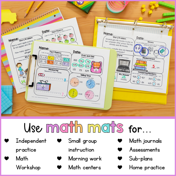 Back to School Math Spiral Review Worksheets for 2nd Grade