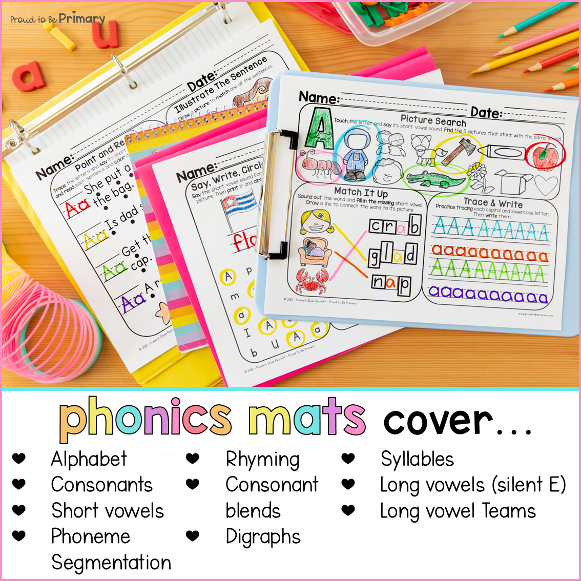 Phonics Activities Bundle - Silent E, Syllables, CVCe, Rhyming, Blends Worksheets