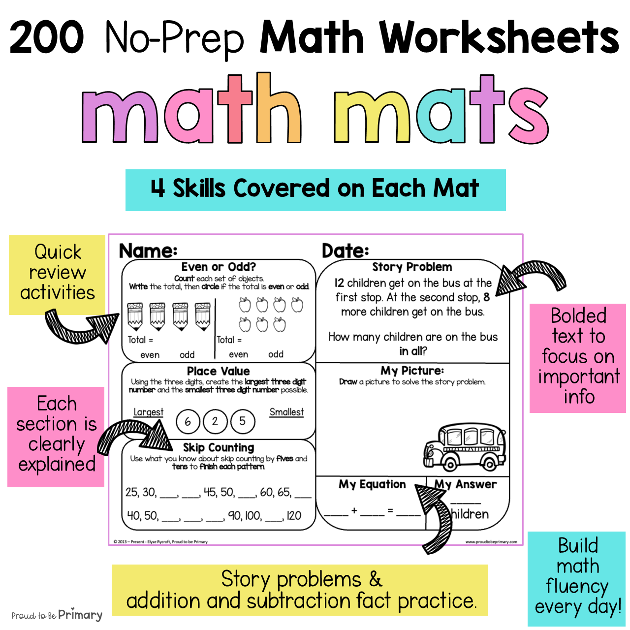 2nd Grade 2 Math Worksheets Spiral Review Packets Fall Math Homework Activities