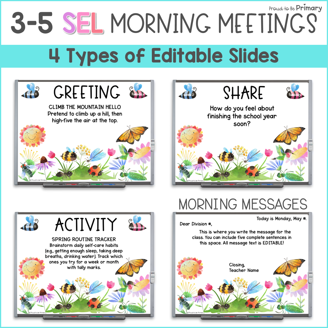 May Spring EOY SEL Morning Meeting Google Slides Activities Games Greetings 3-5
