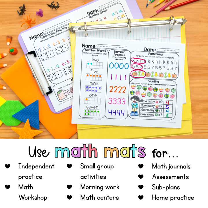 October Math Review Worksheets for First Grade