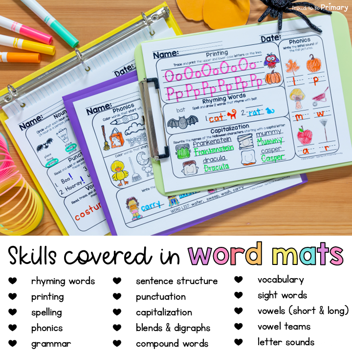 Fall October Halloween Morning Word Work Activities, Literacy Center Worksheets