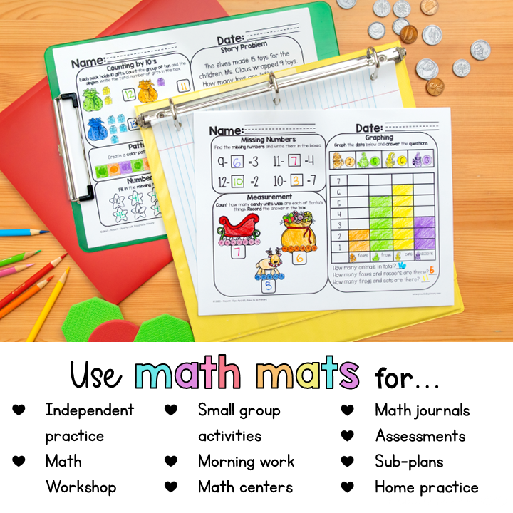 December Math Review Worksheets for First Grade
