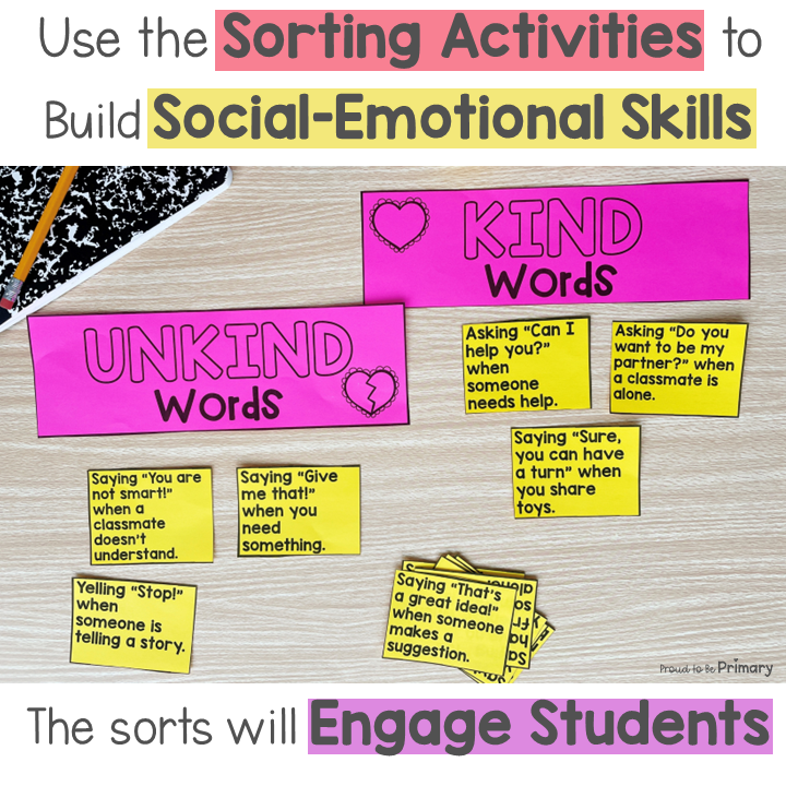 Social Emotional Activities, Games, Sort - Kindness, Friendship, Empathy Lessons