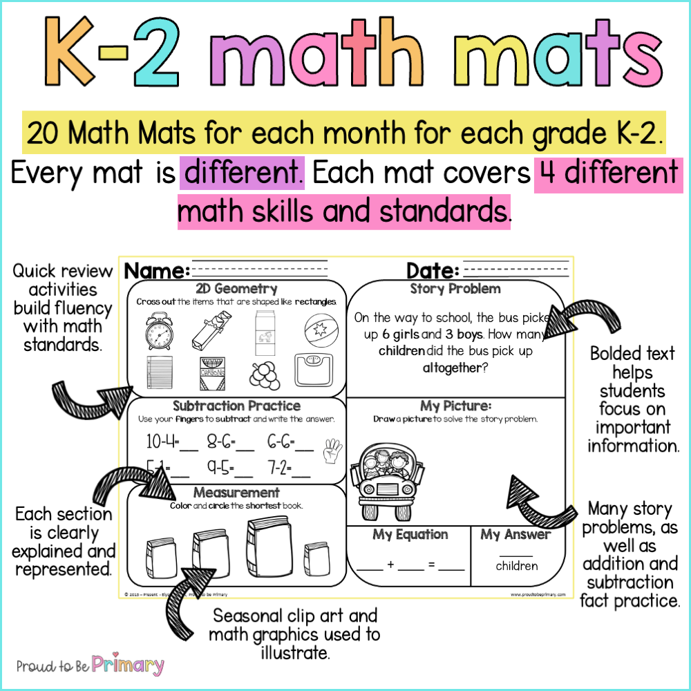 Kindergarten 1st 2nd Grade Math Word Problems Worksheets Spiral Review Packet