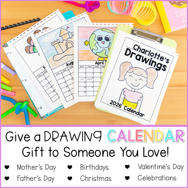 Monthly Editable Directed Drawing Calendar 2025 2026 through 2030 - Keepsake Christmas Mothers Day Parent Gift