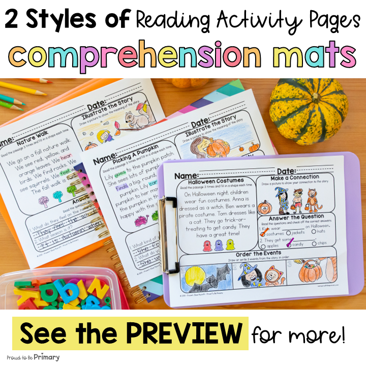 October Fall Morning Work Reading Comprehension Passages Questions Worksheets