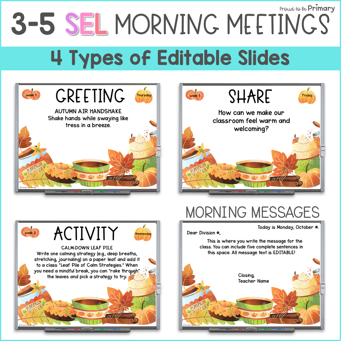 October Halloween SEL Good Morning Meeting Slides Activities Greetings 3-5