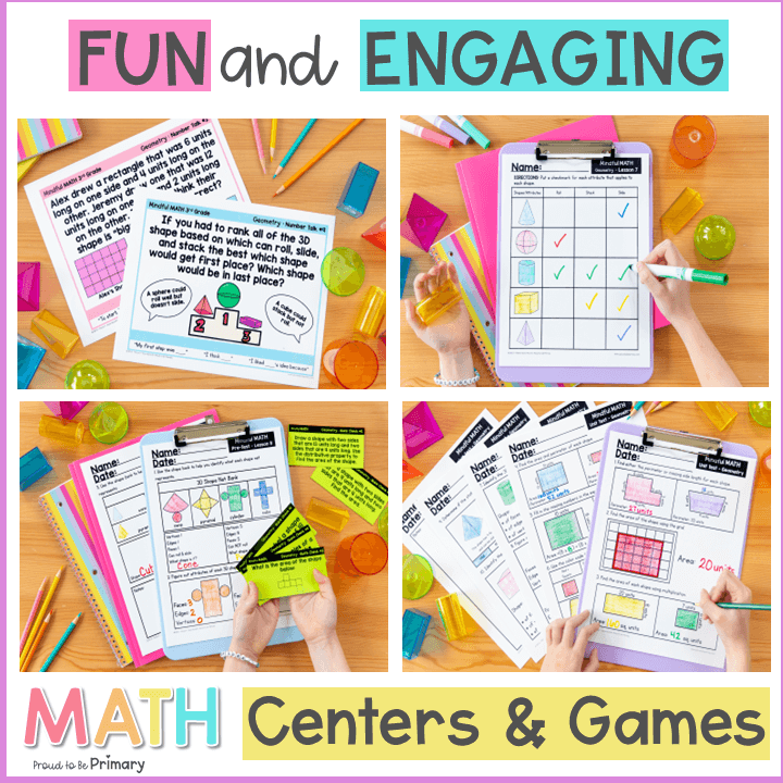 3rd Grade Geometry Activities, Worksheets & Vocabulary - Perimeter, Area, Shapes