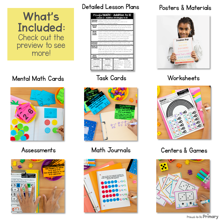 Grade 1 Addition Within 10 Math Unit, Centers, Worksheets - Count On to Add