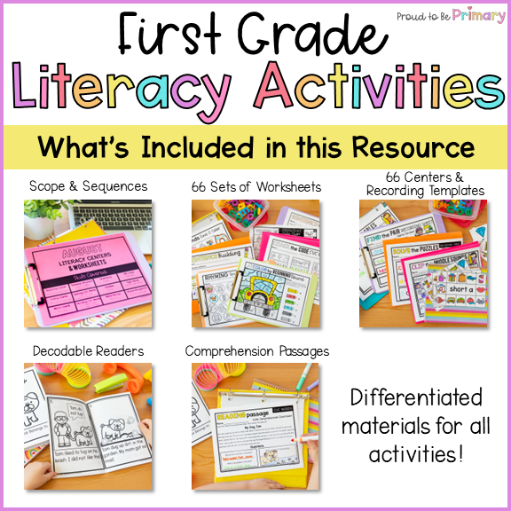 1st Grade Science of Reading Literacy Centers, Readers, & Worksheets Bundle