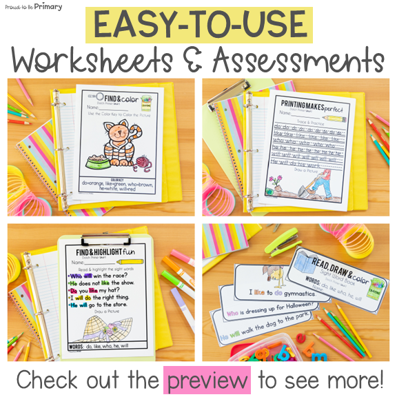 Dolch Sight Words Primer Words Activities & Worksheets