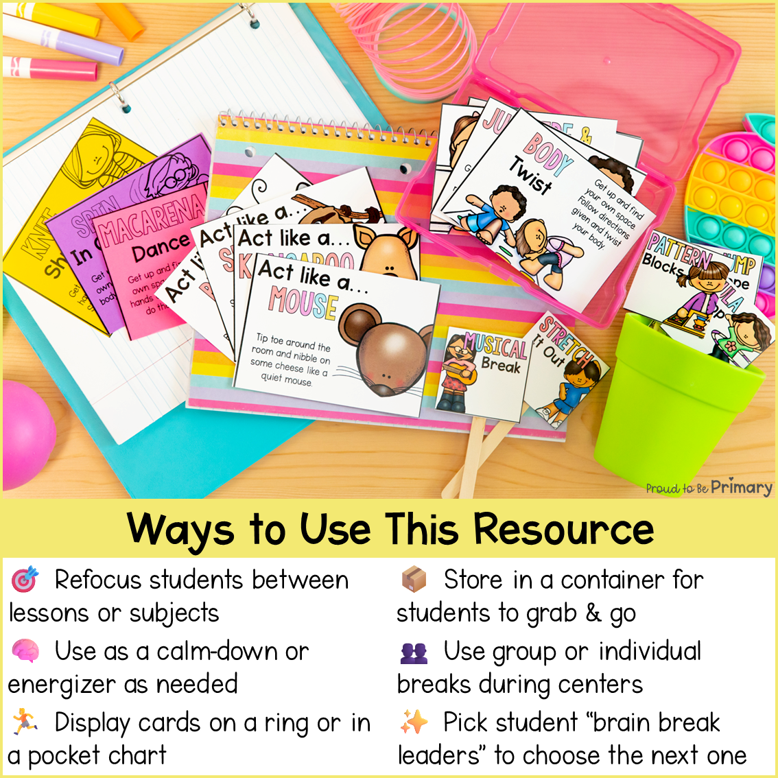 Brain Breaks & Movement Activity Cards - Group Games, Exercises, & Transitions