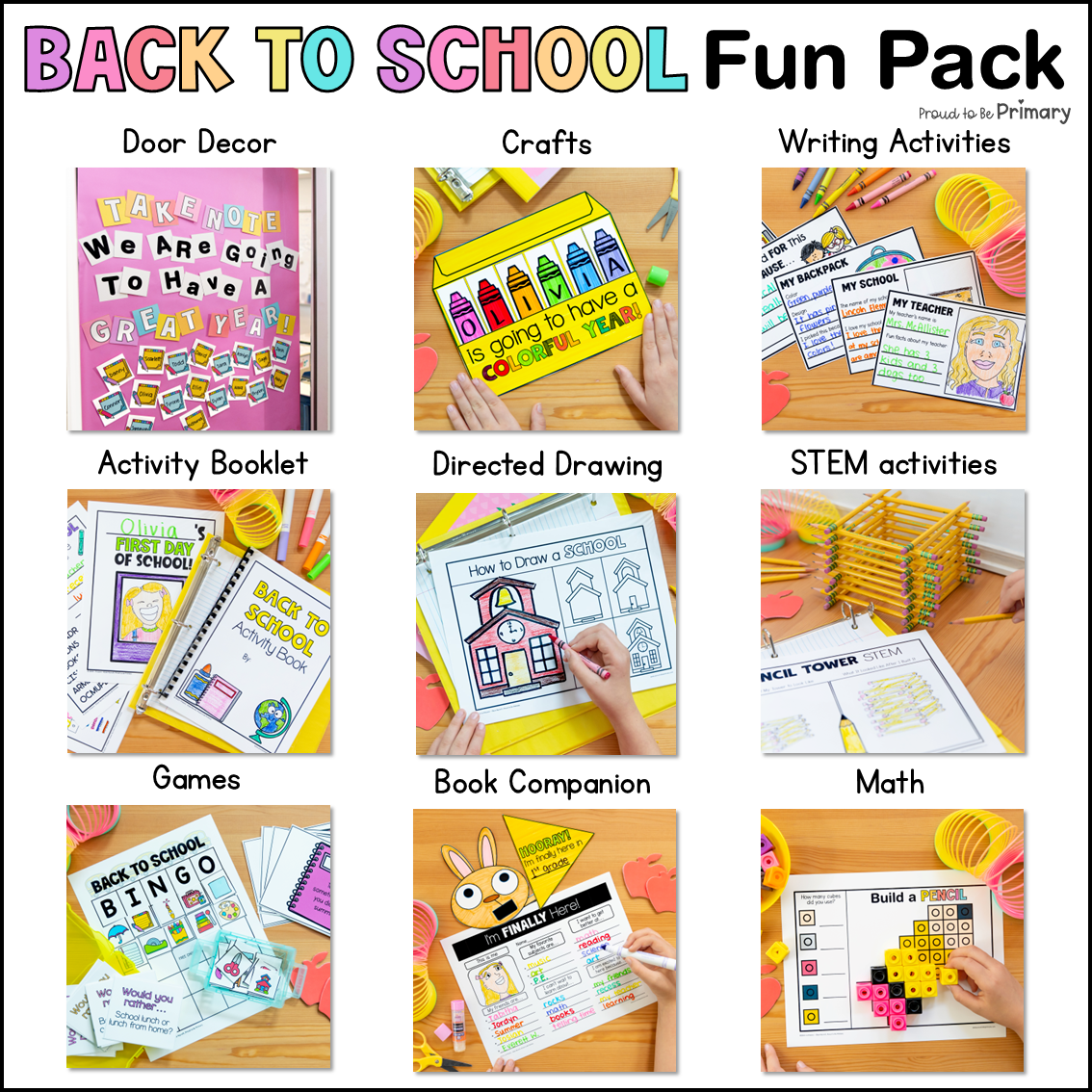 Back to School First Week Day of School Name Craft Crown Math Writing Activities Games Science